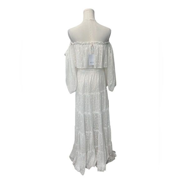 Misa Los Angeles Cassandra Tiered Maxi Dress White On or Off-Shoulder Small NWT - Picture 12 of 15